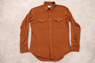 Wrangler Shirt Mens 16.5-35 Vintage 70s Permanent Press Arnel Rockabilly Brown