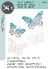 Sizzix Framelits Painted Pencil Butterflies 659037 Retail $24.99 2 DIES/8 STAMPS