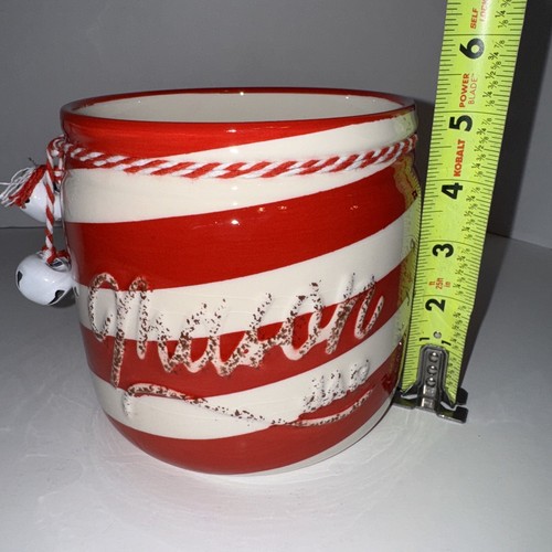 Mason Jar Christmas Planter Red And White Stripe Jingle Bells - Picture 7 of 9