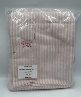 Lyford Cay Club Linen Cotton Coral Pink Tablecloth Striped 72 x72 