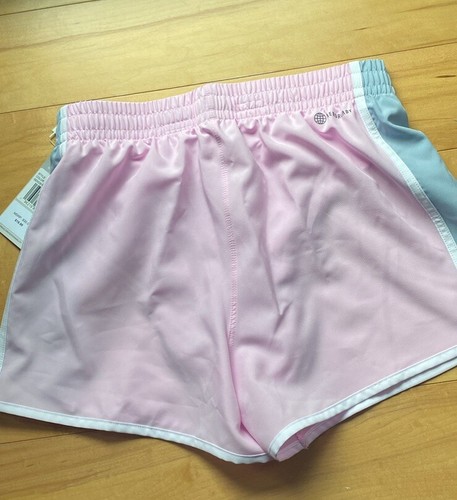 New Adidas Girls Aeroready Shorts Athletic Lined Drawstring Sz XL 16 Pink Gray - Picture 3 of 4