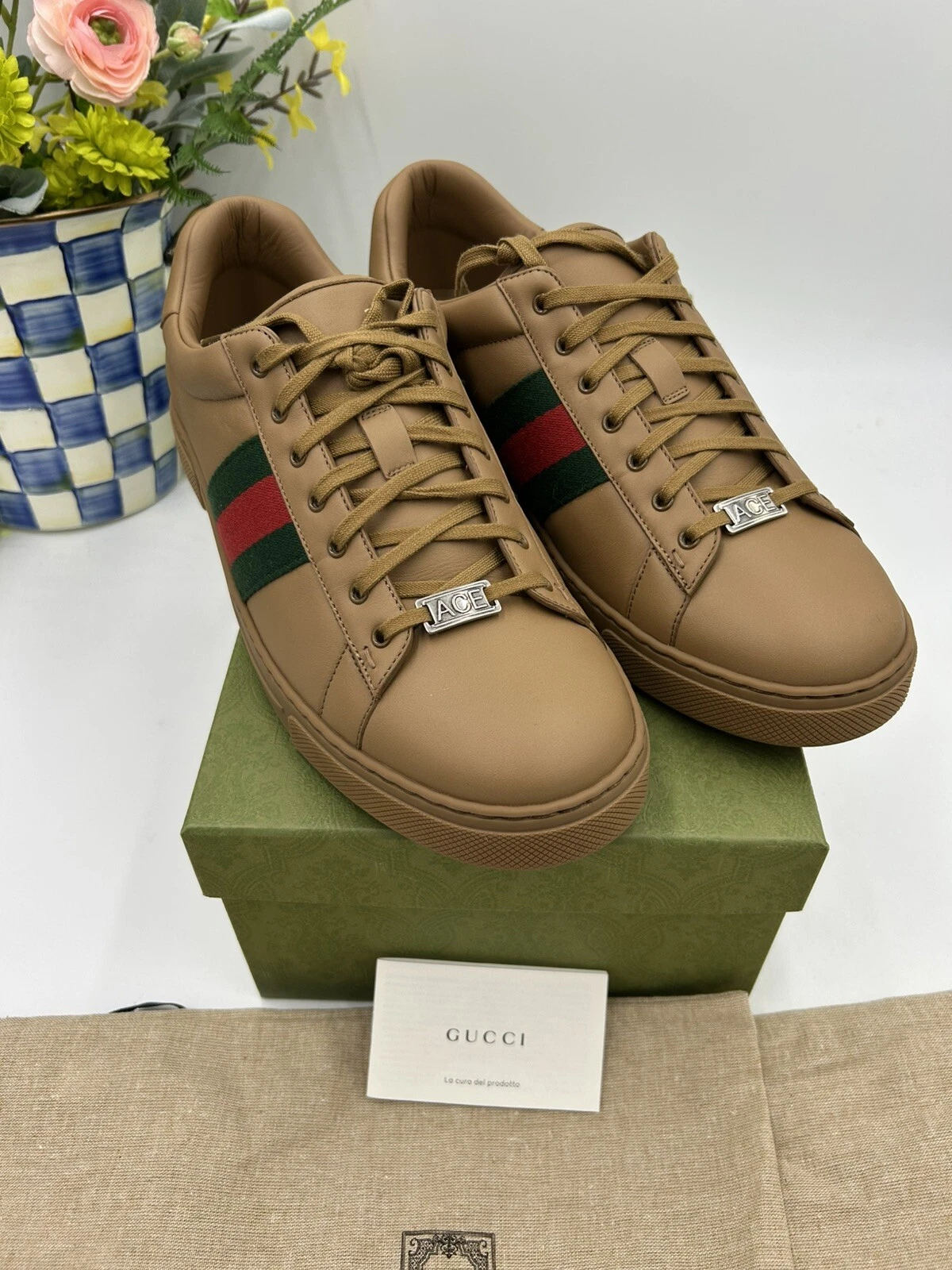 Baskets basses homme Gucci ace Web cuir taille 11 taille 12 fabriquées aux États Unis en Italie