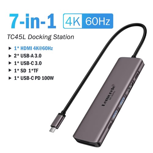 Lemorele 7in1 USB HUB Docking Station c Hub 4K 60Hz USB 3.0 Adapter PD100W - Picture 3 of 8
