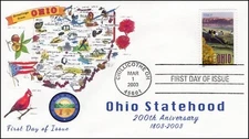 AO-3773-4, 2003, Ohio Statehood, Add-on Cachet, First Day of Issue, Chillicothe