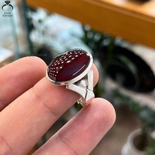 Genuine Natural Yemeni Aqeeq Ring Blood Red Agate Stone For Men & Women