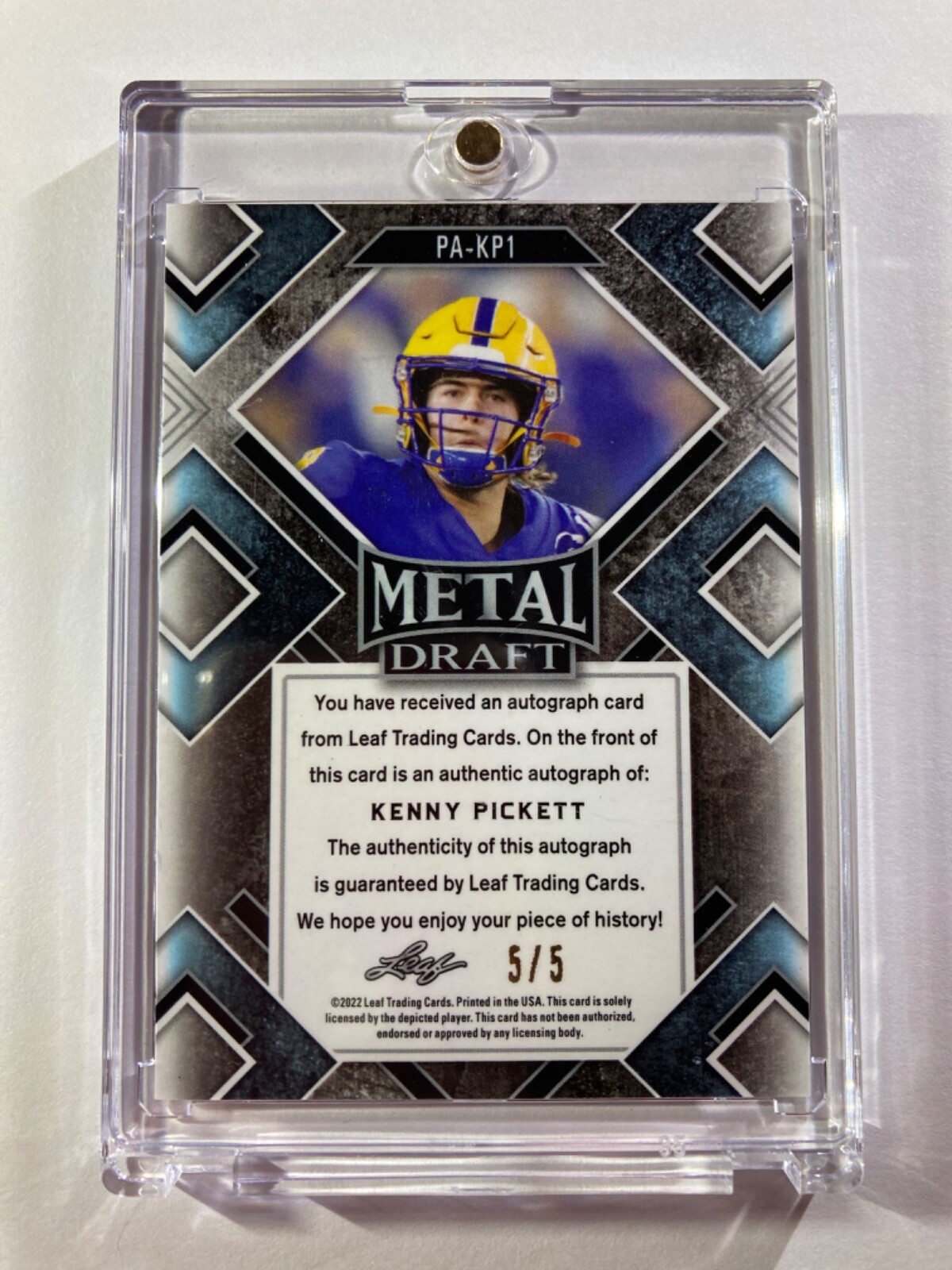 2022 Leaf Metal Draft Kenny Pickett Tiger Stripe 5/5 Auto Rookie Card