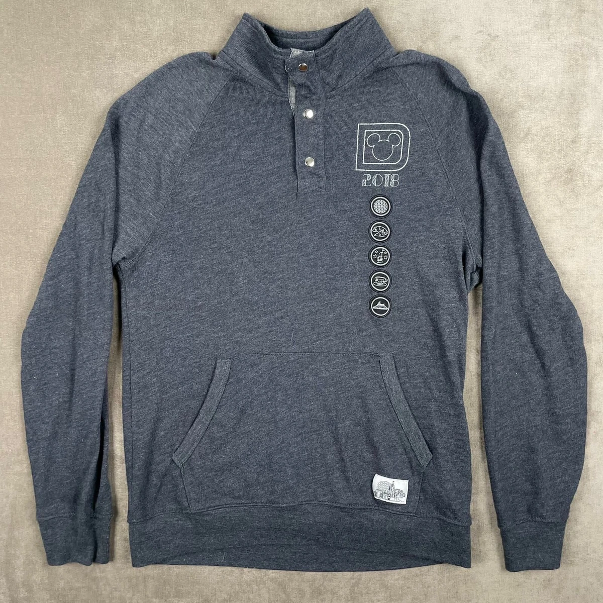 Disney Parks 2018 Logo Grey Mock Neck Snap Sweatshirt Men's Sz S | eBay