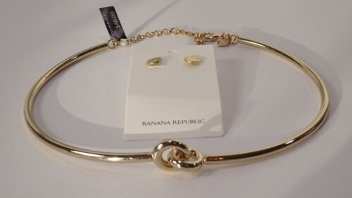 Banana Republic Women's Metallic Collar Necklace Hammer Stud Earrings Set NWT 90 - Picture 3 of 12