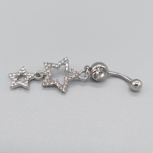 Belly Bars Button Piercing Bar Dangle Navel Body Jewellery Gem Ring Silver Star - Picture 3 of 8