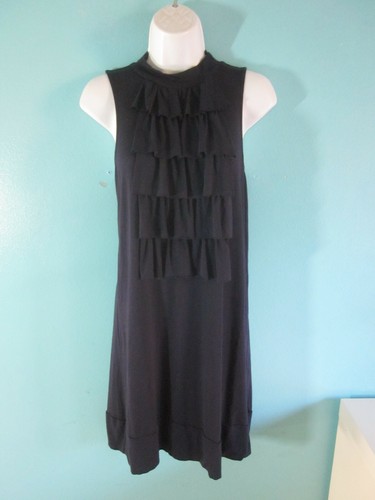Michael Stars Size 2 Womens Navy Blue Stretch Ruffled Dress 35" Bust Pullover - Picture 10 of 12