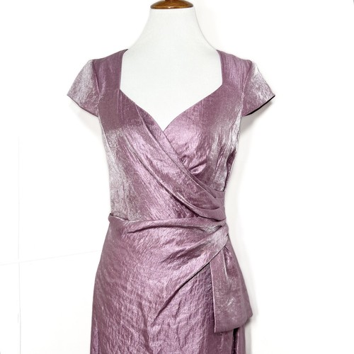 NWT London Times Shimmer Purple Side Drape Short Sleeve Sheath Cocktail Dress 8 - Picture 8 of 12