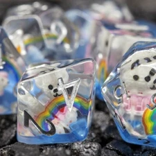 Sage's Rainbowed Teddy Bear Familiar Resin Polyhedral Dice Set | DnD TTRPG