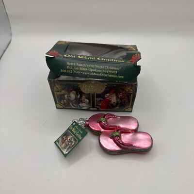 The Merck Family Old World Christmas Ornaments Pink Flip Flops Glass Mouth Blown