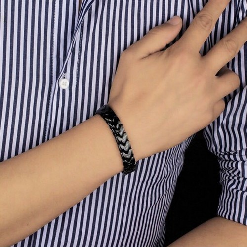 Mens Black Titanium Magnetic Therapy Bracelet Super Strong 4-Elements Bangle - Picture 7 of 11