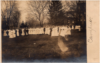 Group Photo at Unknown Women's College Campus 1900s RPPC Postcard Unidentified