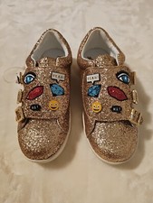 Sam Edelman Girls Liv Wendy Glittery Gold Sneakers US 3 Adjustable Fasteners