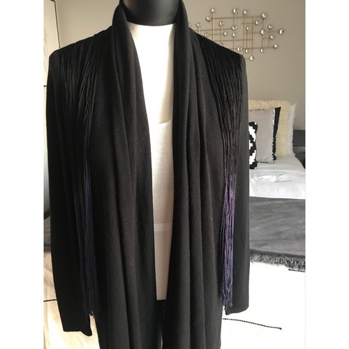 Elie Tahari Cardigan Cashmere Size XS Sweater Long Sleeve Black Open Front - Picture 2 of 3