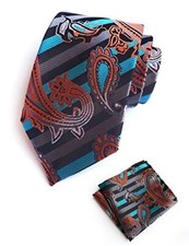 Fashion Paisley Tie and Pocket Square Set Mens Plaid Necktie 03