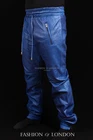 Men's JOGGER Blue Lambskin Premium Real Soft Leather Jogging Trouser Draw Pants