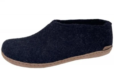 glerups Wollfliz Hausschuh Dunkelgrau Charcoal Lederlaufsohle A-02