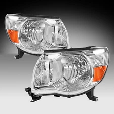 For 2005-2011 Toyota Tacoma Chrome Housing Amber Corner Headlights Pair Lamps