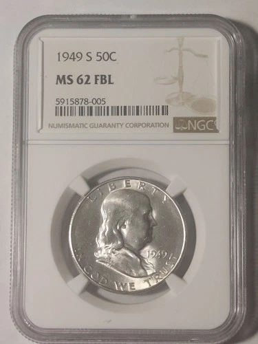 1949 S Franklin Half Dollar NGC Graded MS62 FBL