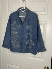 Women s Denim Flower Embroidery Jacket Size Large