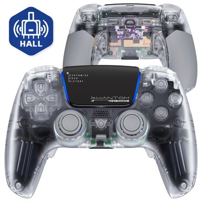 Hexgaming Hall Effect Version Phantom Pro Gaming Controller Clear PS5 PC NEW