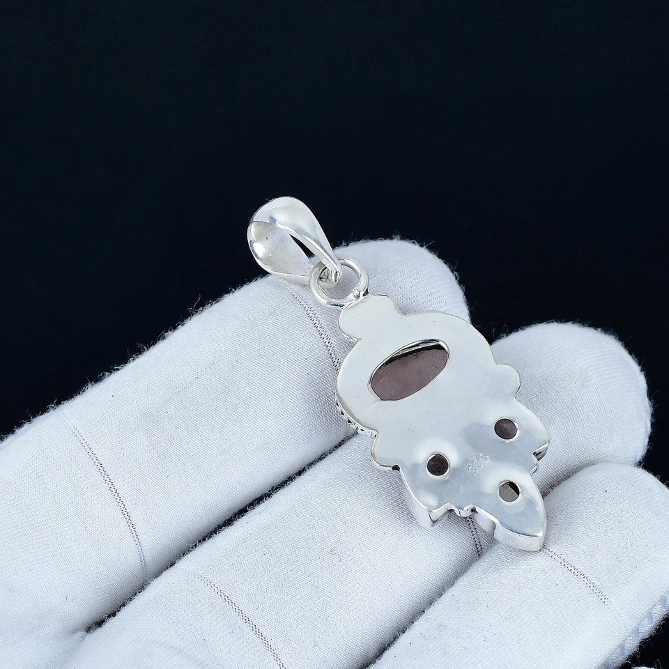 Rosa Quarzo Rosa Gemma Ciondolo 925 Argento Sterling Gioielli Per Donna Regalo - Immagine 4 di 4