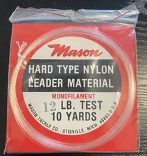 30 UNITS of 12 lb Test Fishing Leader Material Mason Hard Type Nylon, Clear BULK