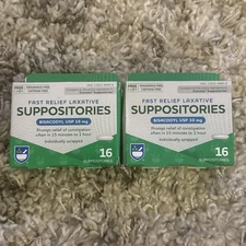 (2) Rite Aid Fast Relief Laxative 16 Suppositories Bisacodyl 10mg Exp:12/27
