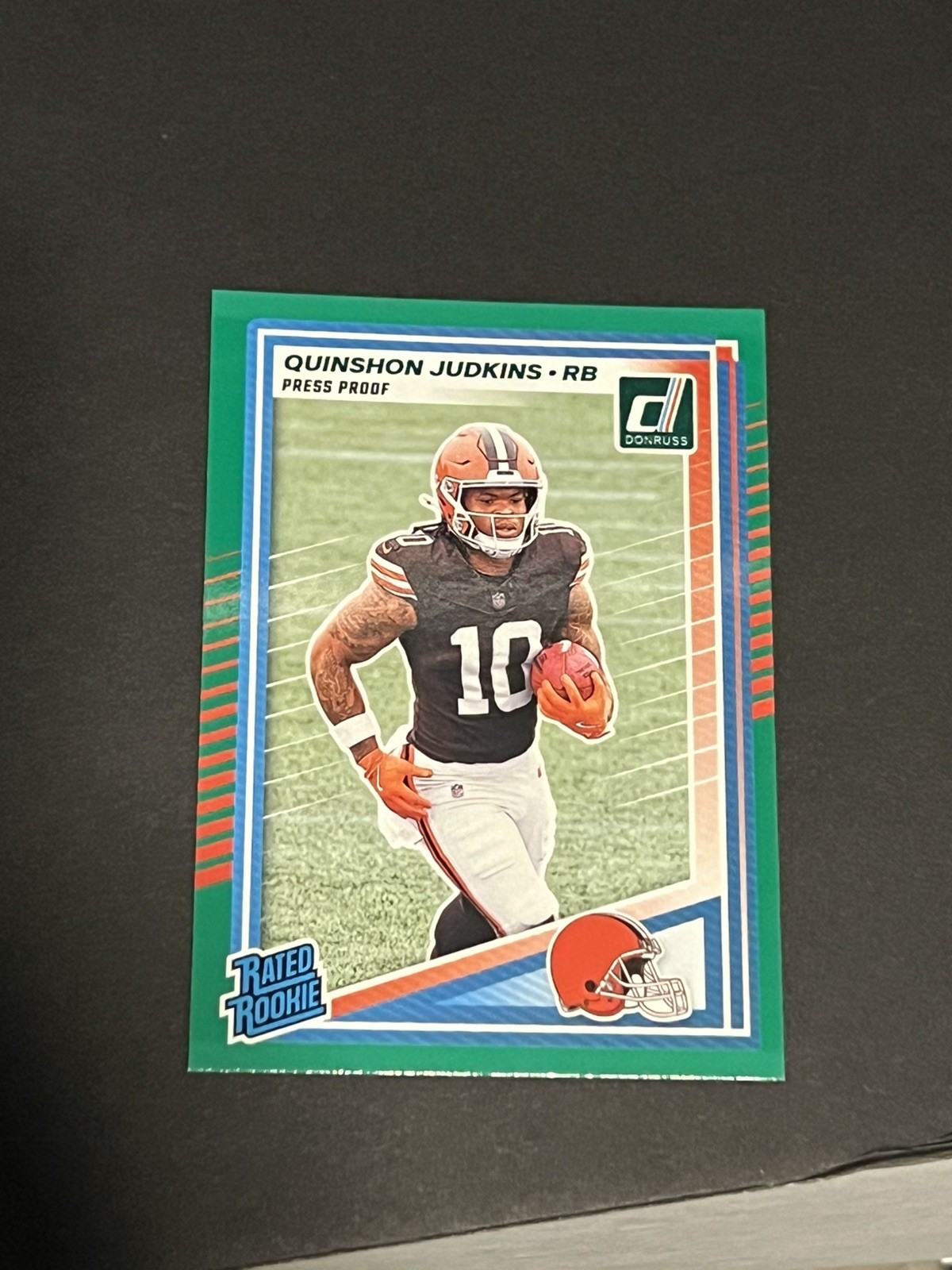 2025 Donruss Quinshon Judkins Rated Rookie Green Press Proof #330 Browns RC