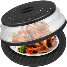 12" Microwave food Cover & Mat,Large Vented Collapsible Splatter Guard dish P...