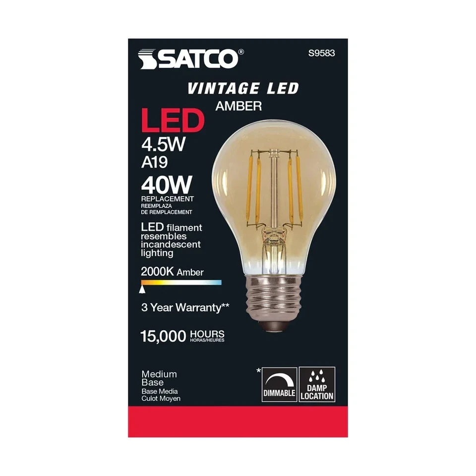 4.5 Watt A19 LED - Amber - Medium base - 2000K - 350 Lumens - 120 Volt - 6-Pack - Image 3 of 4