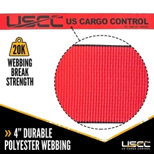 US Cargo Control 4 Inch x 30 Foot Red Winch Strap w/Flat Hooks 2 Pack