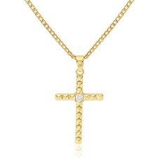 14K Gold Plated Cross Necklace for Women, Square Zirconia Faith Cross Pendant Go