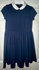 Polo Ralph Lauren Girls Fit Flare Blue Knit Dress White Collar Zip M 8-10