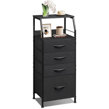 Tall Nightstand with 4 Fabric Drawers & Open Shelf, Bedside Table for Bedroom...
