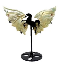 Carribean Calcite Crystal Unicorn Wings Polished Carving On Stand