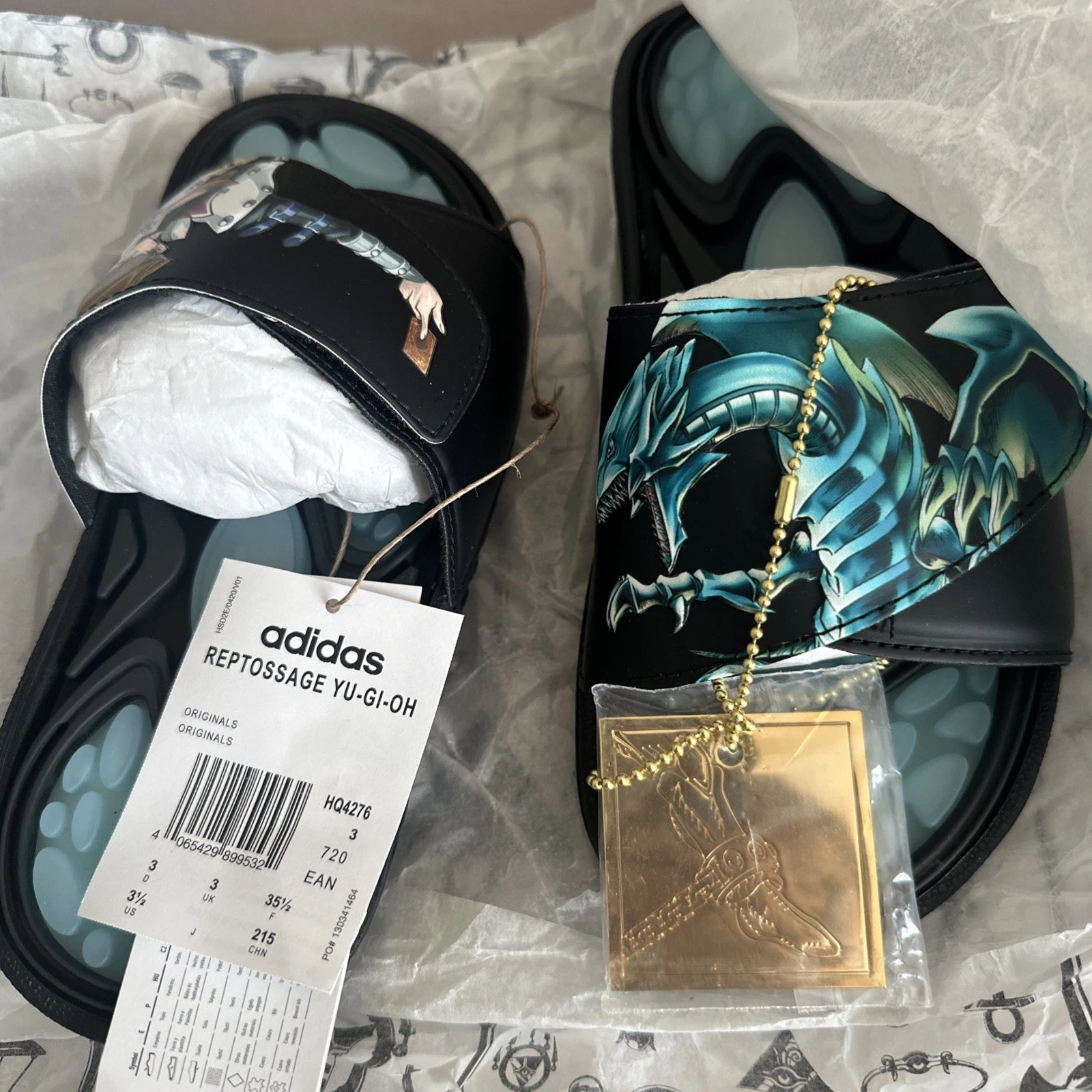 Adidas x Yu Gi Oh Reptossage Occhi Blu Drago Bianco Slides EU 35 1 2