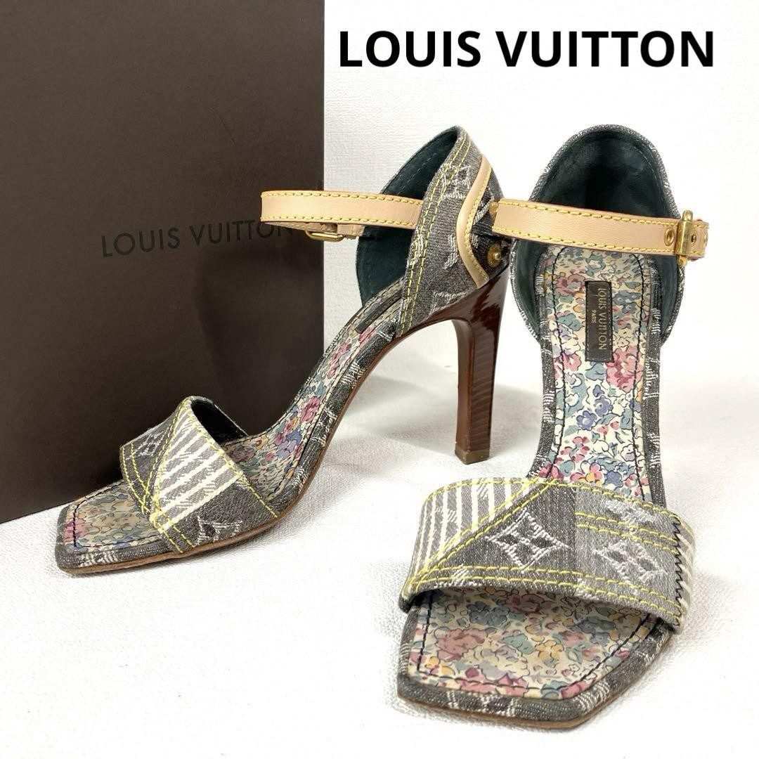 LOUIS VUITTON High-Heel Sandals Monogram Denim Patchwork Floral