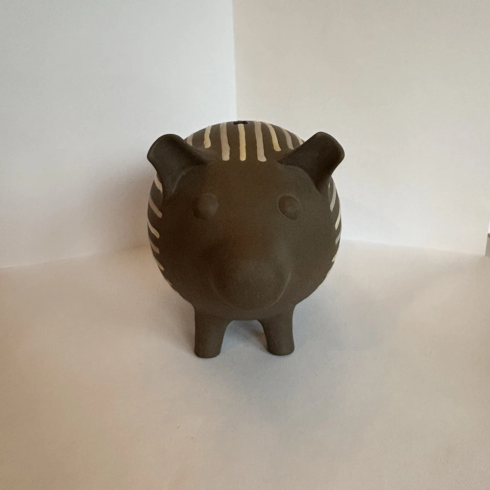 RARE Vintage Jonathan Adler Brown Clay Striped Piggy Bank - Benefits Charity - Image 3 of 4