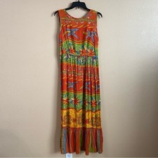 Carole Little Vintage Womens Size 6 Back Cut Out Maxi Dress Orange Floral FLAW