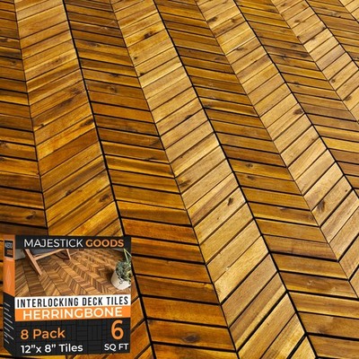 Interlocking Deck Tiles Herringbone - Snap Together Wood Flooring | 12 x 12 A...