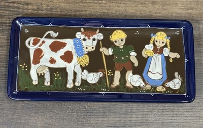 Kohler Biel Handarbeit Wall Hanging Plate Cow Farm Swiss Folk Art 12.5 x 5.75 