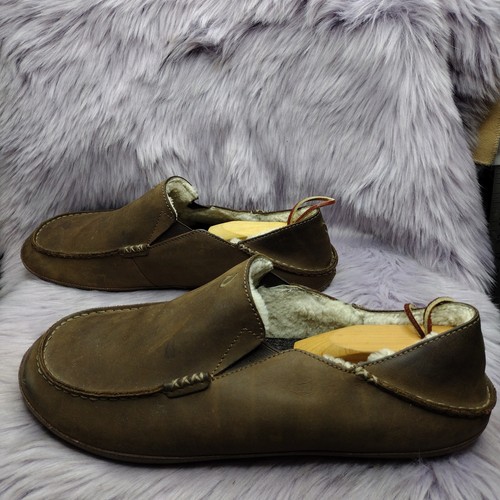 OLUKAI Men's Size 13 Moloa Chocolate Brown Shearling Lined Convertible Shoe
