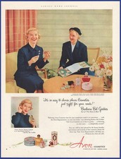 Anuncio impreso vintage 1952 AVON Cosmetics perfume maquillaje efímero años 50