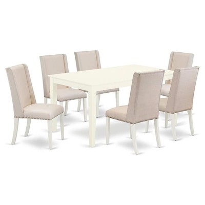 East West Furniture Capri 7-piece Wood Dinette Set in Linen White
