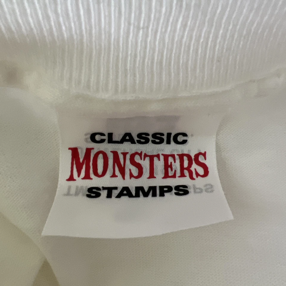 Frankenstein Shirt Youth Extra Large White S/S Vintage Boris Karloff USPS Stamps - Image 3 of 4