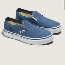 Vans Classic Slip On Canvas Shoes Youth Size 4 Navy Blue White New Without Box